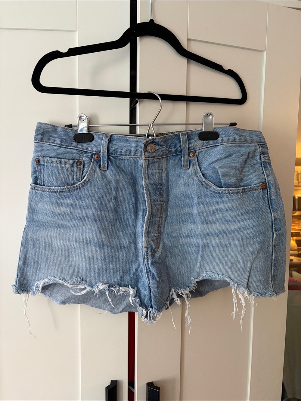 Levi's Light Wash Distressed Denim Cutoff Shorts